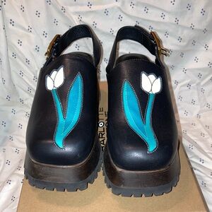 Charlotte Stone x Lorien Stern collaboration  Darren clogs in Black Tulip. Size9